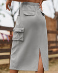 Drawstring Waist Slit Denim Skirt - Online Only
