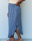 Doublju Comfort Princess High Waist Scoop Hem Maxi Skirt in Dusty Blue - Online Only