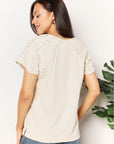 Double Take Crochet Buttoned Short Sleeves Top