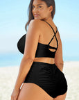 Halter Neck Crisscross Ruched Two-Piece Swimsuit - Online Only