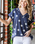 Heimish Full Size Star Print V-Neck Short Sleeve T-Shirt