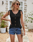 Full Size Decorative Button Eyelet Tied Tank - Online Only