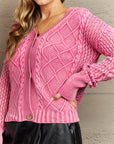 HEYSON Soft Focus Full Size Wash Cable Knit Cardigan in Fuchsia - Online Only