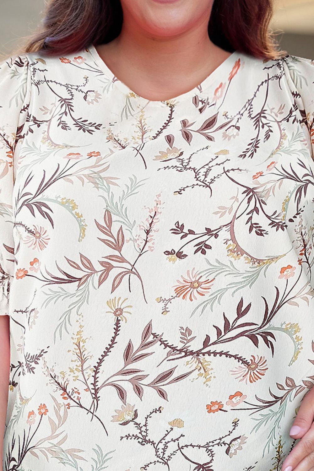 Plus Size Floral Fuff Sleeve Top - Online Only