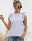 Round Neck Tied Open Back Flutter Sleeve Top - Online Only