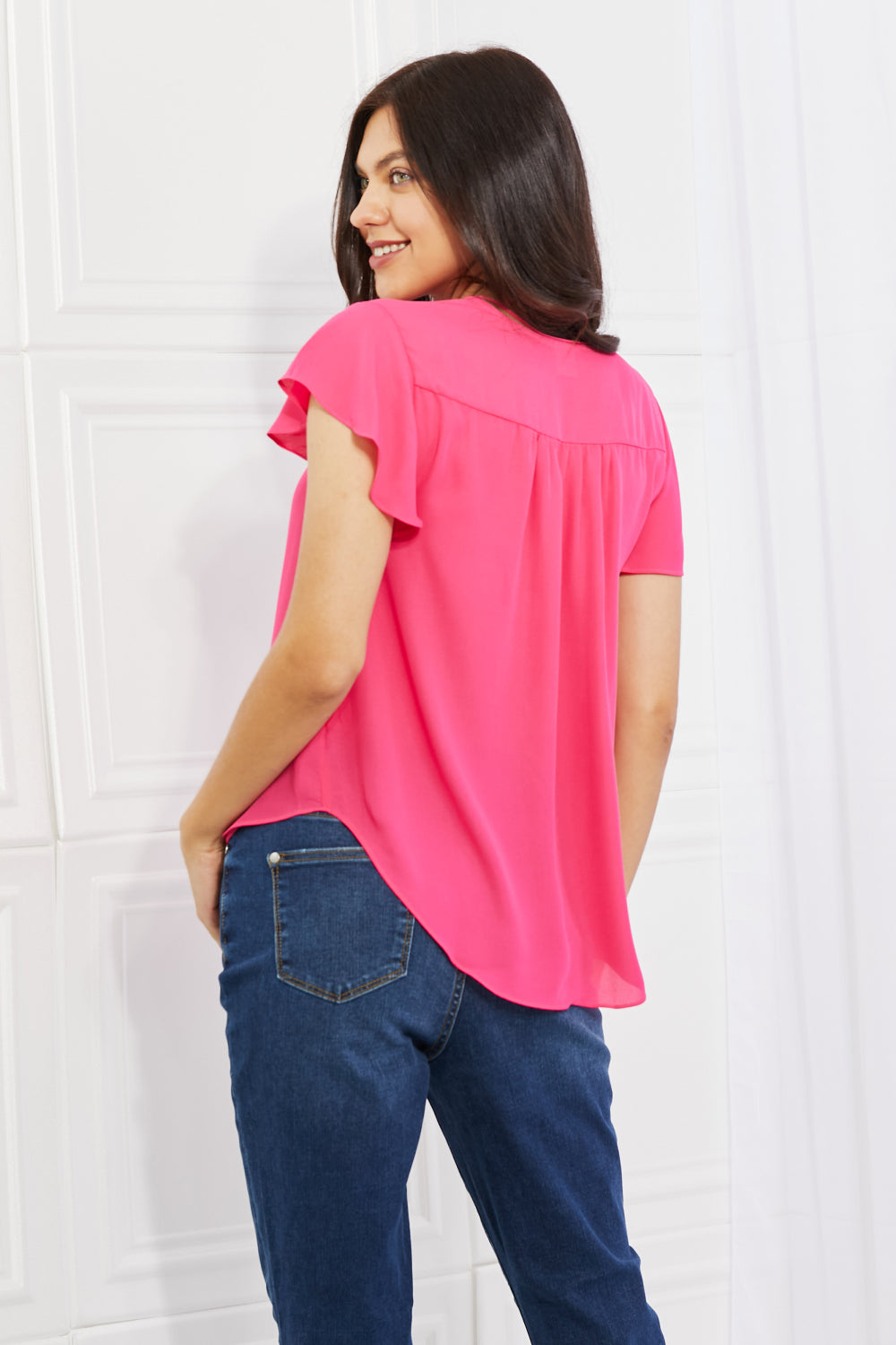 Sew In Love Just For You Short Ruffled sleeve length Top in Hot Pink - Online Only