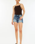 Kancan High Waist Raw Hem Denim Shorts