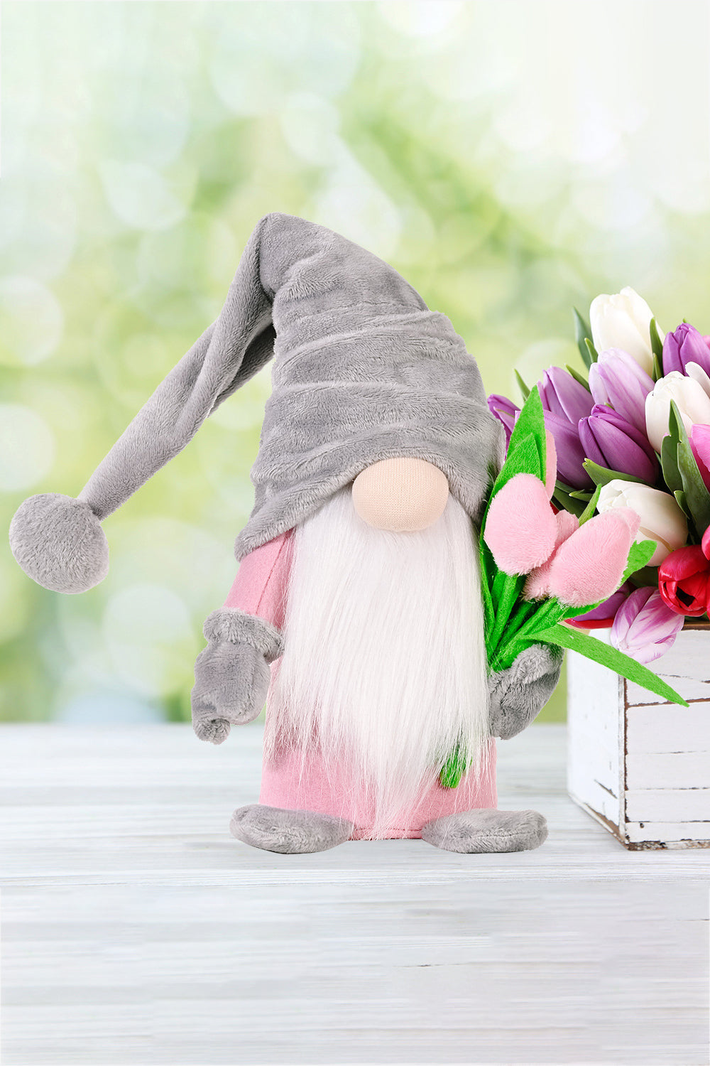 Standing Cute Plush Gnome with Tulip - Online Only