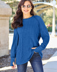 Basic Bae Full Size Ribbed Round Neck Long Sleeve Knit Top