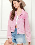 Veveret Button Up Cropped Denim Jacket