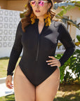 Zip Up Long Sleeve One-Piece Swimsuit - Online Only