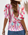 Printed V-Neck Babydoll Blouse - Online Only