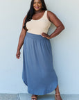 Doublju Comfort Princess High Waist Scoop Hem Maxi Skirt in Dusty Blue - Online Only