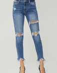 RISEN Distressed Frayed Hem Slim Jeans