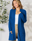 Basic Bae Full Size Ribbed Open Front Cardigan with Pockets