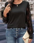 Round Neck Lace Trim Long Sleeve Sweatshirt - Online Only