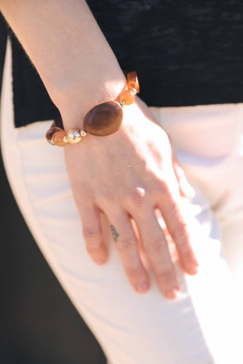 Rustic Wood and Stone Fashion Bracelet