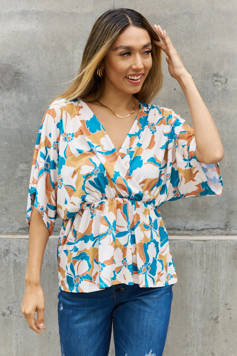 BOMBOM Floral Print Wrap Tunic Top - Online Only