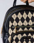 David Jones Argyle Pattern PU Leather Backpack