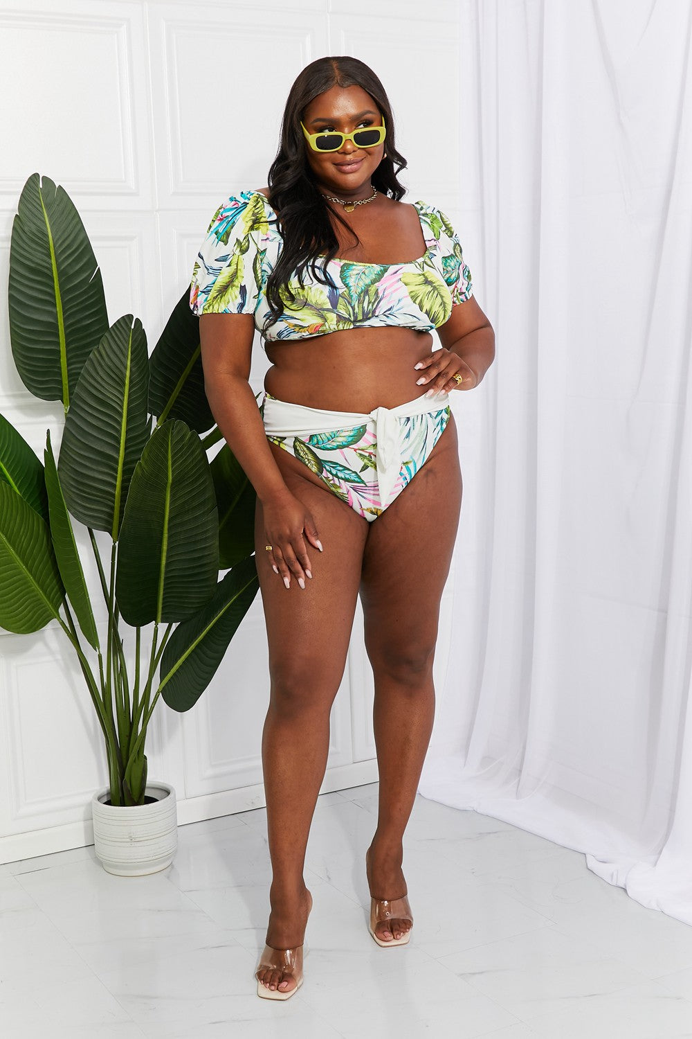 Marina West Swim Vacay Ready Puff Sleeve Bikini in Floral - Online Only