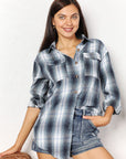 Double Take Plaid Dropped Shoulder Shirt