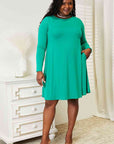 Zenana Full Size Long Sleeve Flare Dress with Pockets