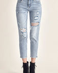 RISEN Distressed Slim Cropped Jeans