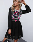 Floral Mesh Sleeve Lined Dress - Online Only