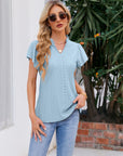 Notched Neck Puff Sleeve Blouse - Online Only