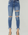 RISEN Distressed Frayed Hem Slim Jeans