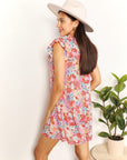 Double Take Floral Tie Neck Cap Sleeve Dress