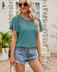 Spliced Lace Flutter Sleeve Top - Online Only