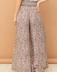 And The Why Printed Smocked Waist Slit Wide Leg Pants