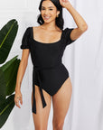 Marina West Swim Salty Air Puff Sleeve One-Piece in Black - Online Only