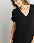 HYFVE V-Neck Short Sleeve Curved Hem Dress in Black - Online Only