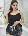 Plus Size Lace Trim Scoop Neck Cami and Printed Shorts Pajama Set - Online Only