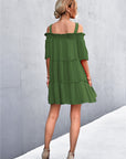 Cold-Shoulder Frill Trim Tiered Dress - Online Only