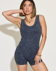 Zenana Ribbed Washed Round Neck Sleeveless Romper