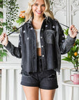 Veveret Star Embroidered Hooded Denim Jacket