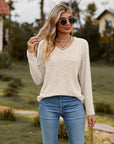 Ribbed V-Neck Long Sleeve Tee - Online Only