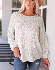 Leopard Round Neck Balloon Sleeve Blouse - Online Only