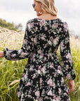 Floral Lace Trim Long Sleeve Dress - Online Only