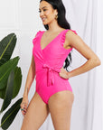 Marina West Swim Full Size Float On Ruffle Faux Wrap One-Piece in Pink - Online Only