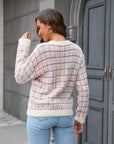 Plaid Round Neck Long Sleeve Pullover Sweater - Online Only