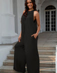 Double Take Full Size Tie Back Cutout Sleeveless Jumpsuit