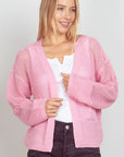 VERY J Eyelet Open Front Long Sleeve Cardigan