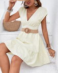 Tie Back V-Neck Ruffle Hem Dress - Online Only