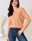 Basic Bae Half Button Long Sleeve Top