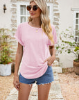 Full Size Round Neck Eyelet Short Sleeve Top - Online Only