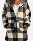 Double Take Full Size Plaid Long Sleeve Hooded Coat